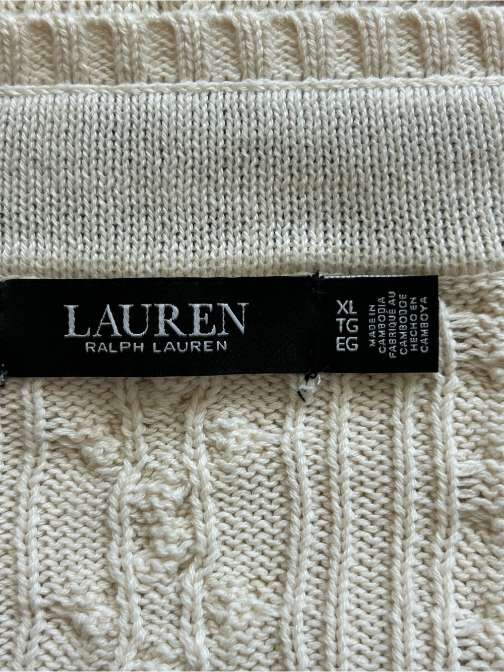 Lauren Ralph Lauren Cream Cable Knit V-Neck Cricket Sweater - Picture 4 of 9